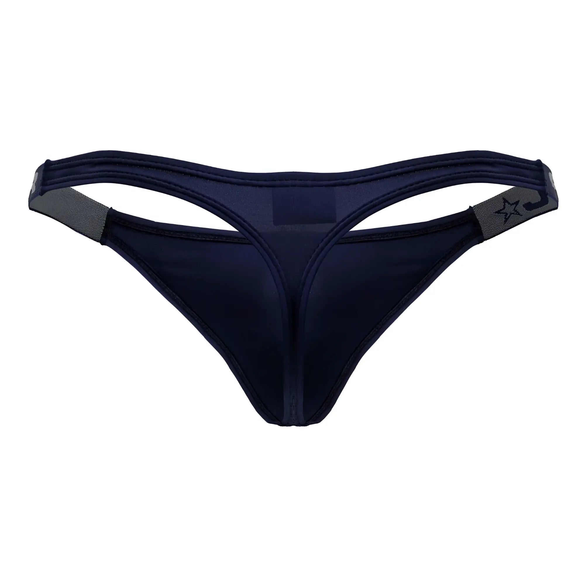 Navy blue JOR 2235 Eros thong with gray elastic straps and star logo on the side made of comfortable fabric
