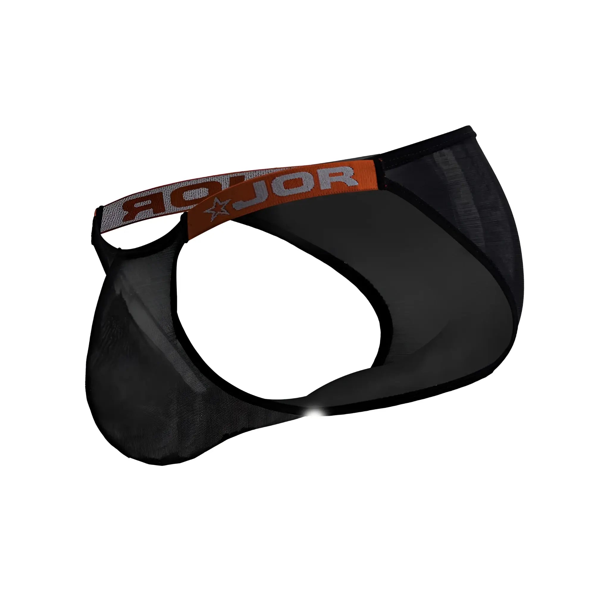 Black mesh briefs with an orange and gray jor waistband from the jor 2236 frost bikini color black collection