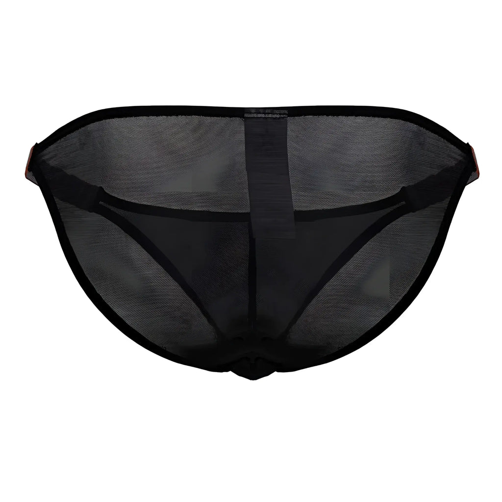Black mesh briefs with solid black waistband and leg openings jor 2236 frost bikini color black front view