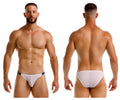 White jor 2236 frost bikini briefs with blue trim and subtle logo on waistband for athletic wear