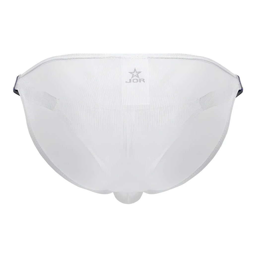 White mesh briefs with black elastic side straps and subtle jor logo at center jor 2236 frost bikini color white