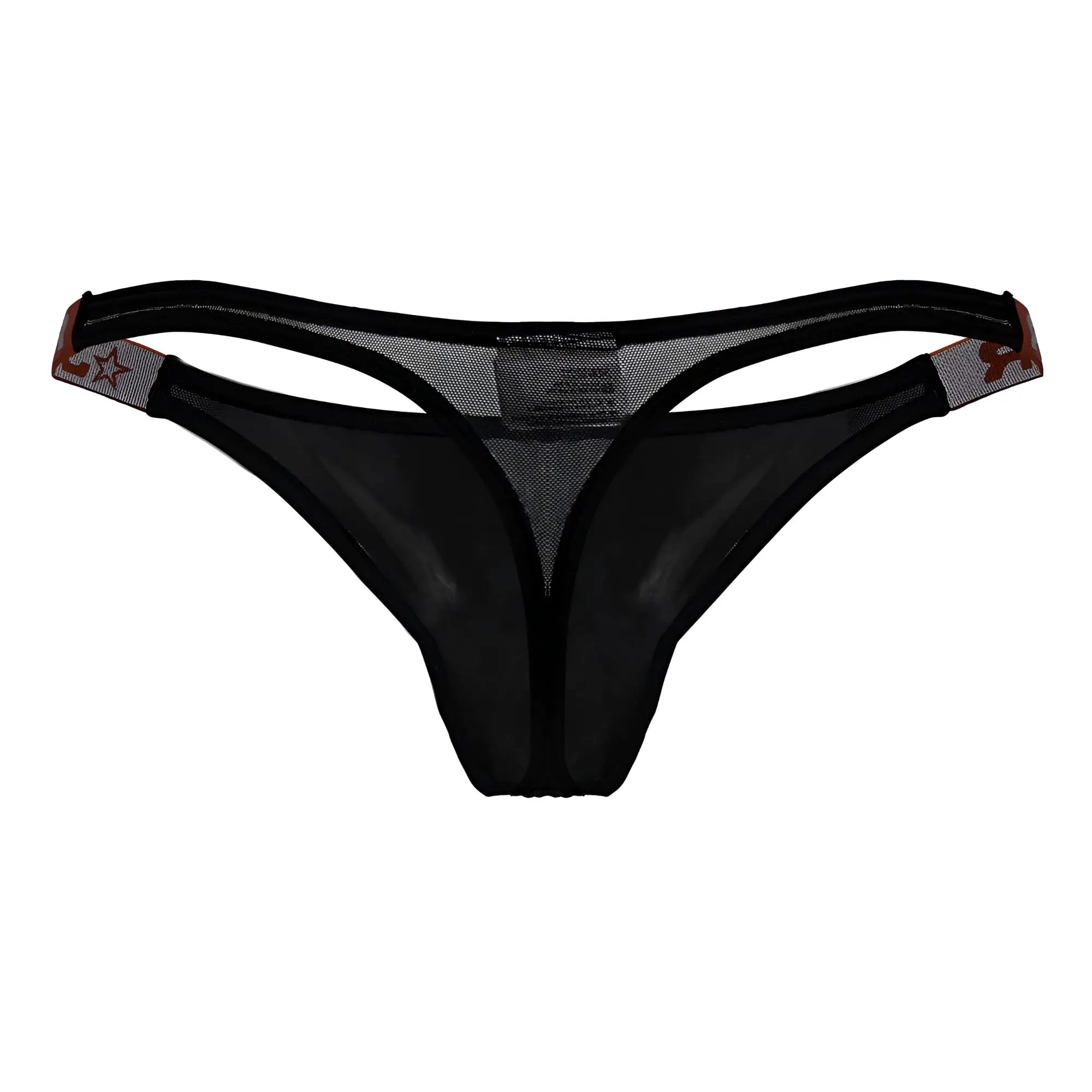 Black mesh JOR 2238 Frost thong with subtle star pattern on side straps showing front view