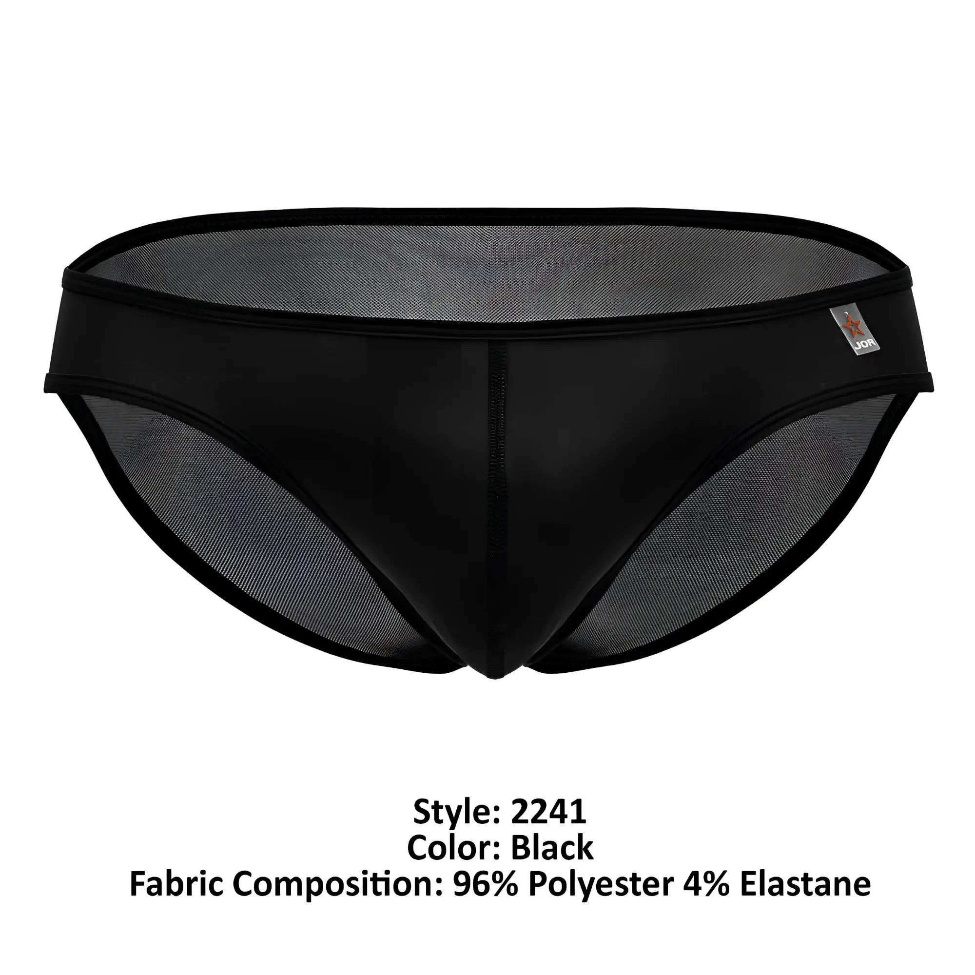 Black mesh briefs jor 2241 origin briefs with smooth solid black waistband and leg openings front view