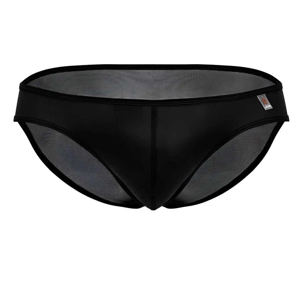 Black jor 2241 origin briefs made of glossy black mesh with reinforced elastic waistband swim trunks