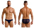 Navy blue jor 2241 origin briefs with sheer mesh fabric and solid waistband shown from the back side