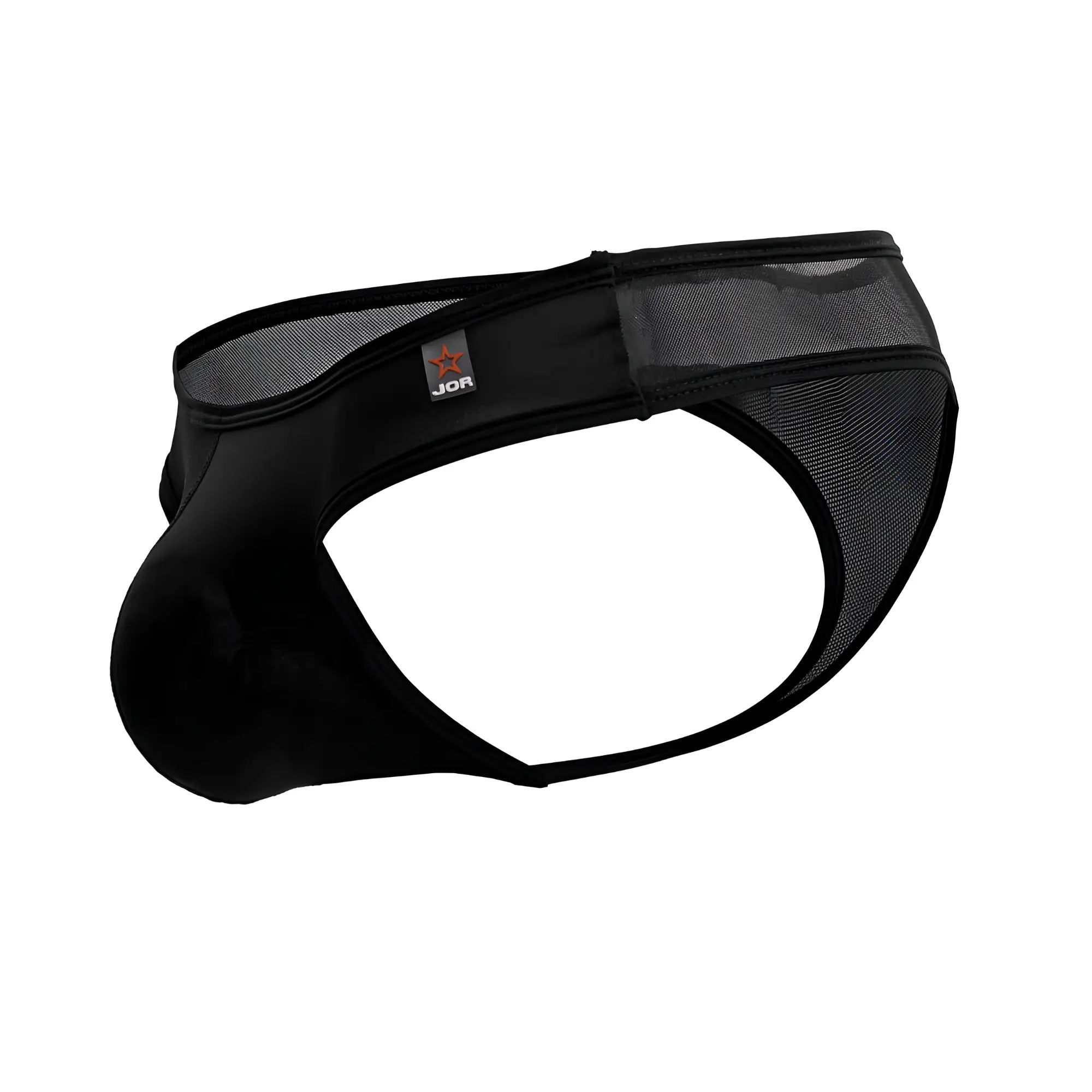 Black jor 2242 origin thongs featuring mesh panel and solid fabric construction in men’s briefs style