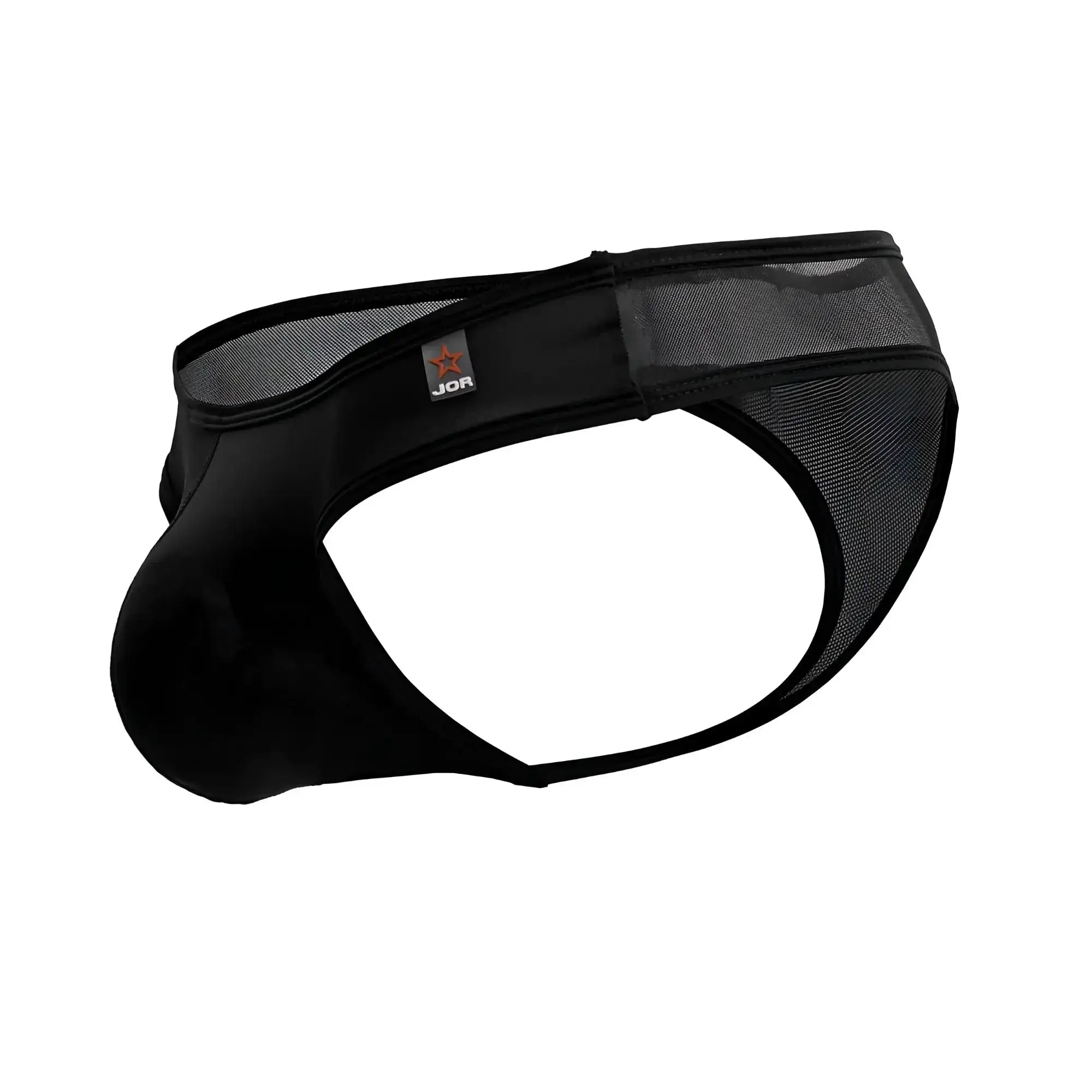 Black jor 2242 origin thongs featuring mesh panel and solid fabric construction in men’s briefs style