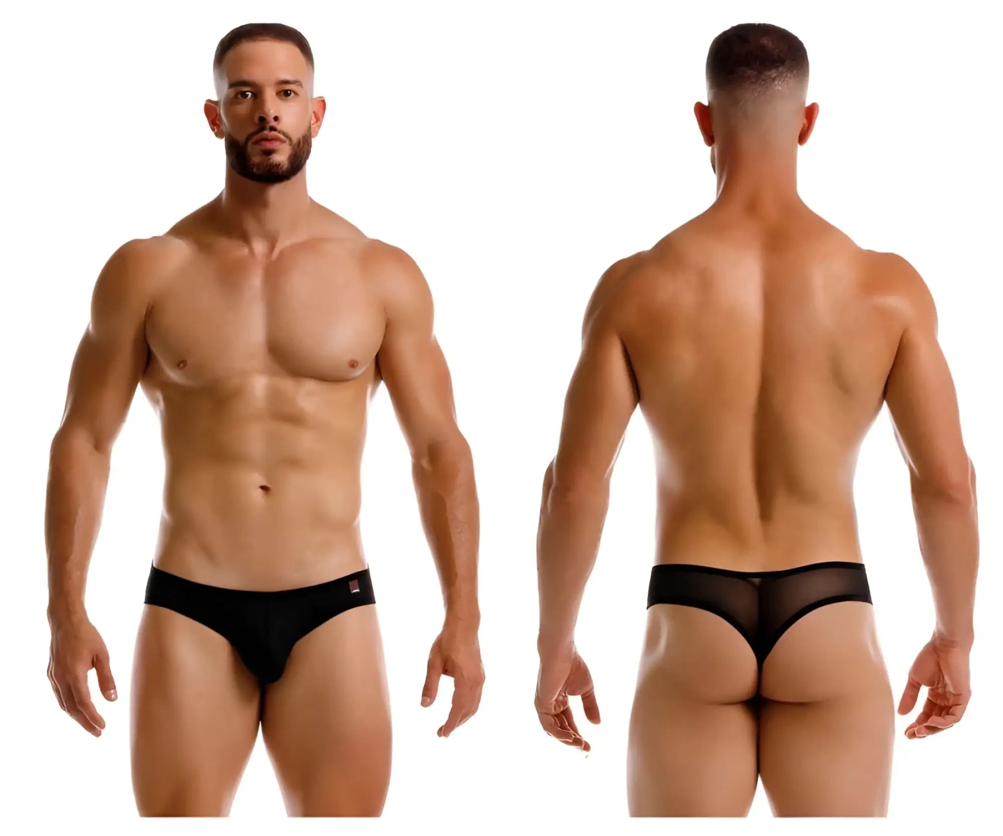 Black mesh jor 2242 origin thong briefs with solid black waistband and small red logo on the left side