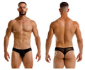 Black mesh jor 2242 origin thong briefs with solid black waistband and small red logo on the left side