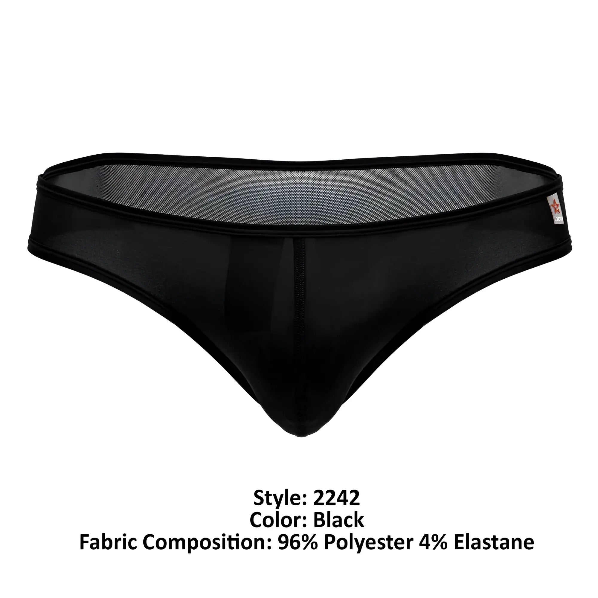 Black jor 2242 origin thong with mesh fabric, solid waistband, made of 96% polyester and 4% elastane