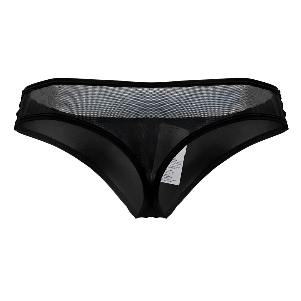Black sheer mesh thong with solid black waistband and leg openings from JOR 2242 Origin thongs collection