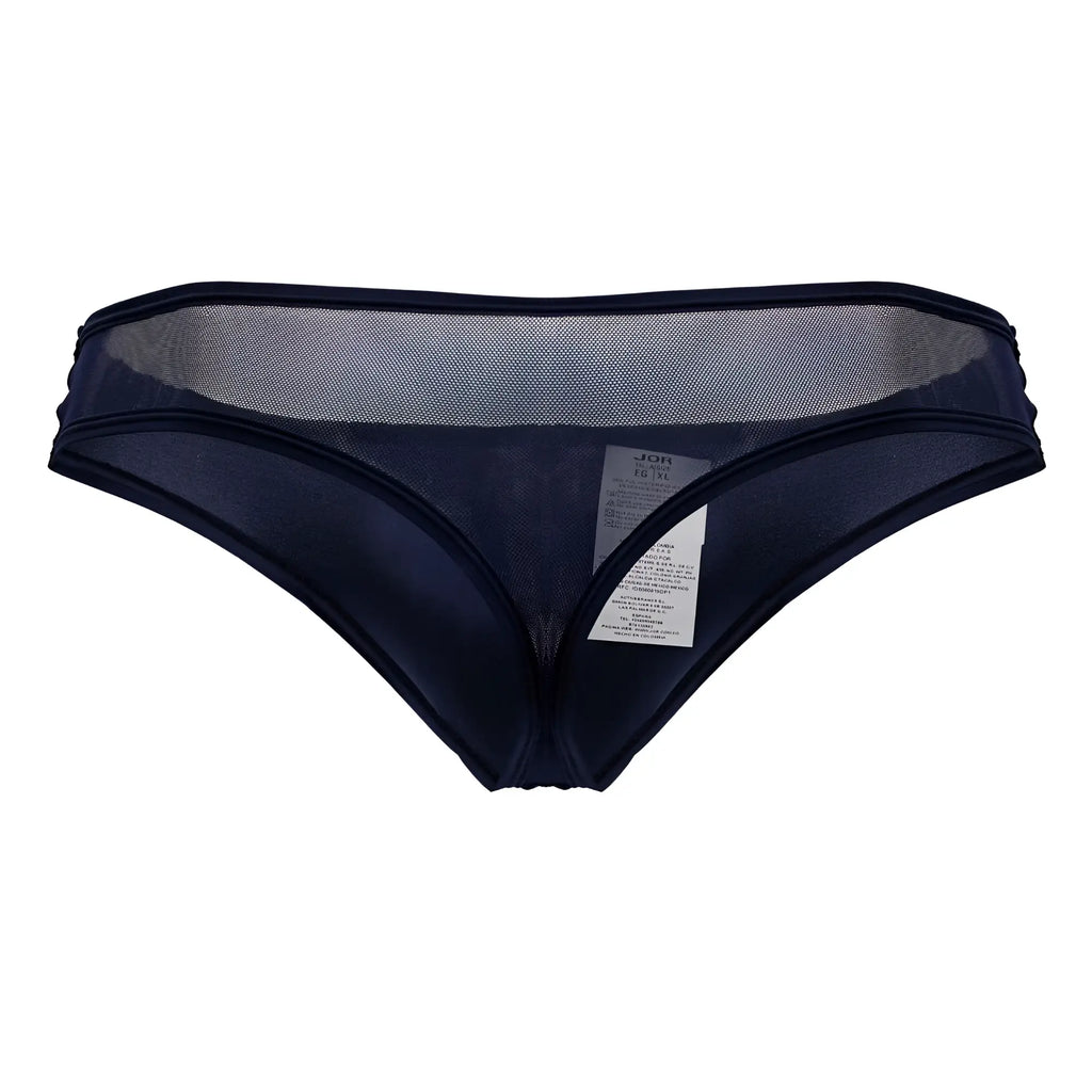 Dark navy jor 2242 origin mesh thong with satin fabric and sheer panel at the back in blue color