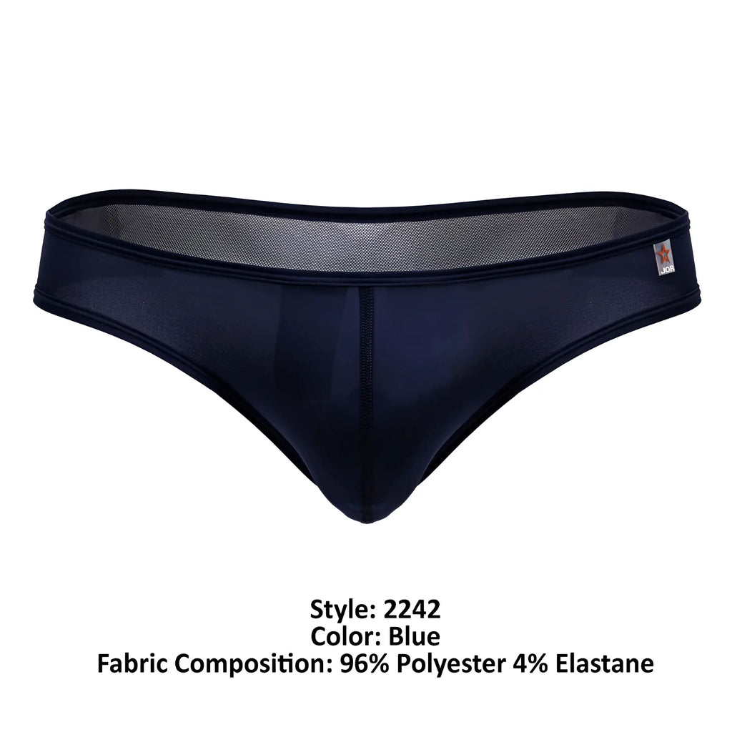 Dark blue jor 2242 origin thong made of sheer mesh and opaque fabric blend showing the back side