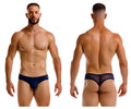 Navy blue JOR 2242 Origin thong featuring a mesh design with a solid fabric waistband front view