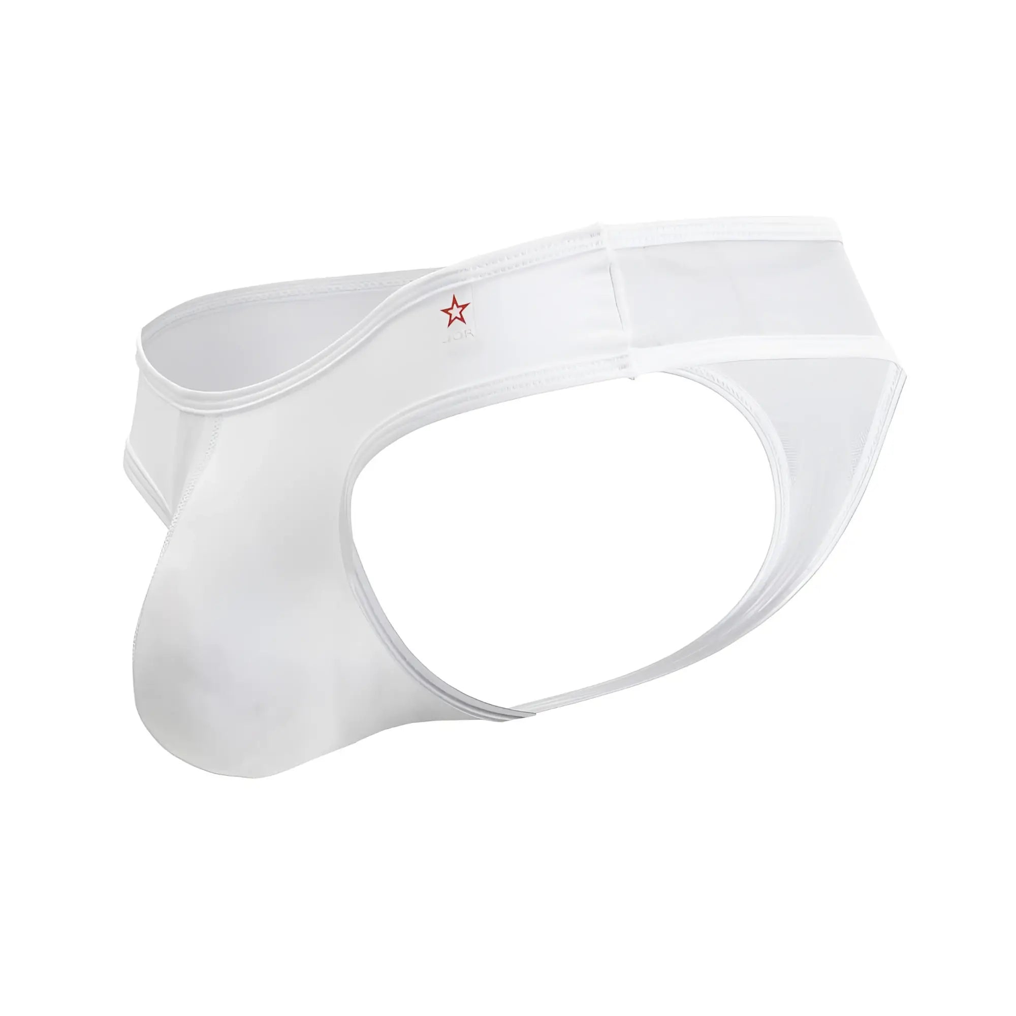 White sheer mesh briefs with a small red star emblem on the waistband from jor 2242 origin thongs collection