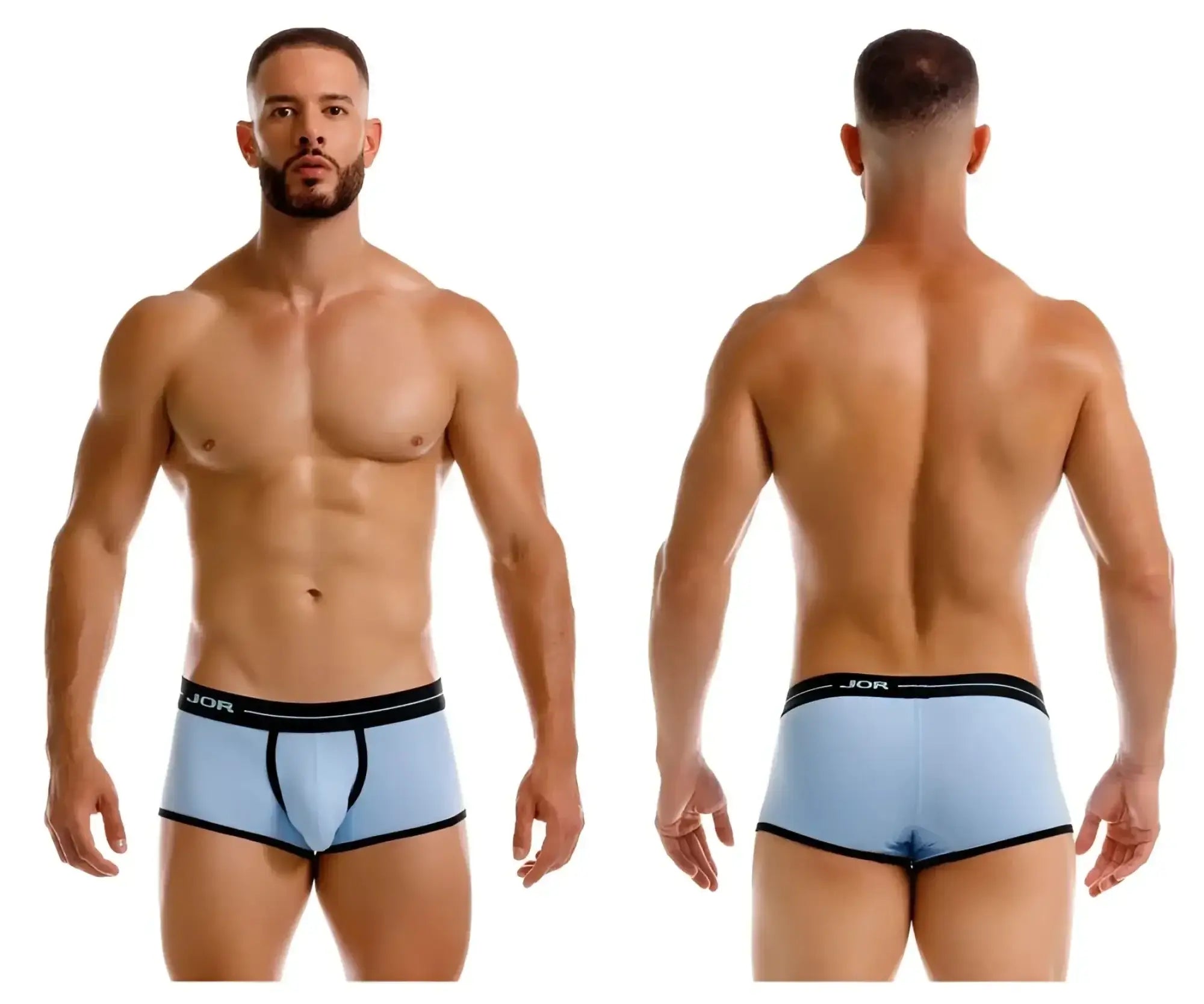 Light blue jor 2243 astra trunks boxer briefs with black trim and logo waistband for comfortable everyday wear
