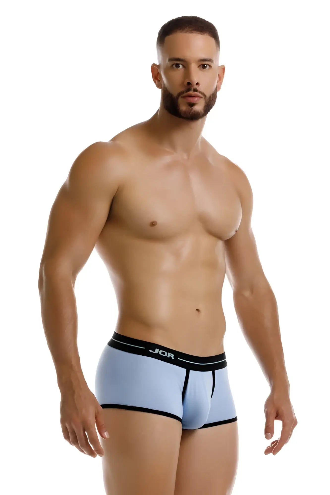 Light blue jor 2243 astra trunks boxer briefs with black trim featuring a sleek modern design for comfortable wear