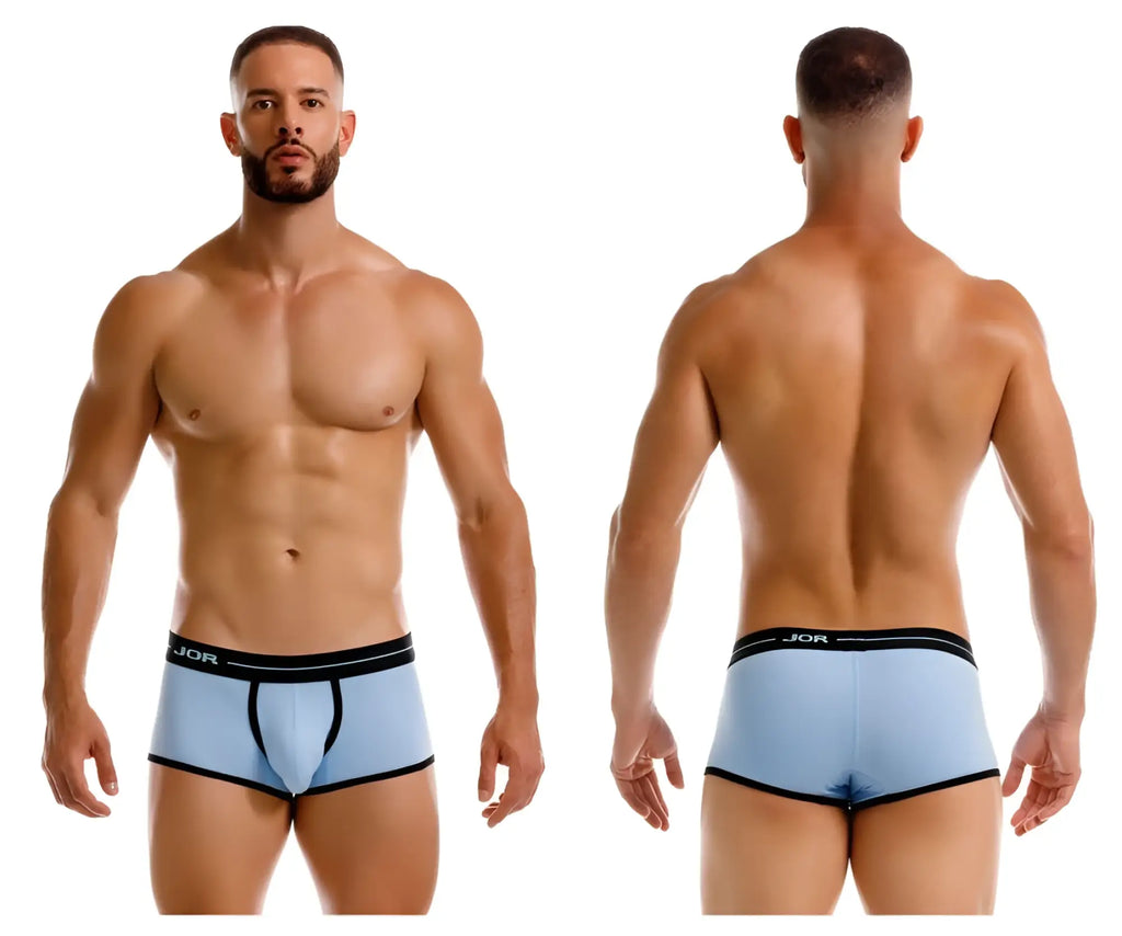 Light blue jor 2243 astra trunks boxer briefs with black trim and logo waistband for comfortable everyday wear