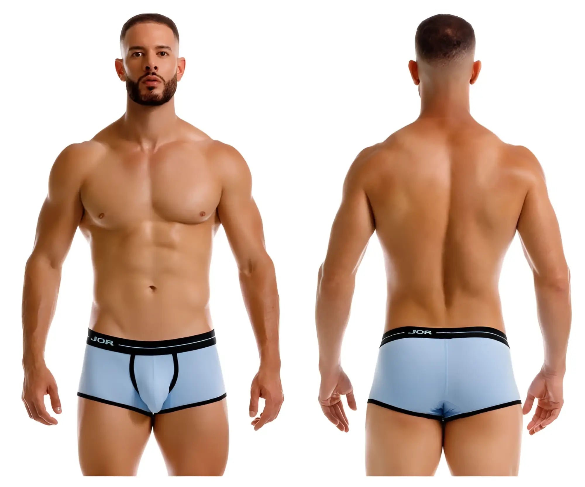 Light blue jor 2243 astra trunks boxer briefs with black trim and logo waistband for comfortable everyday wear