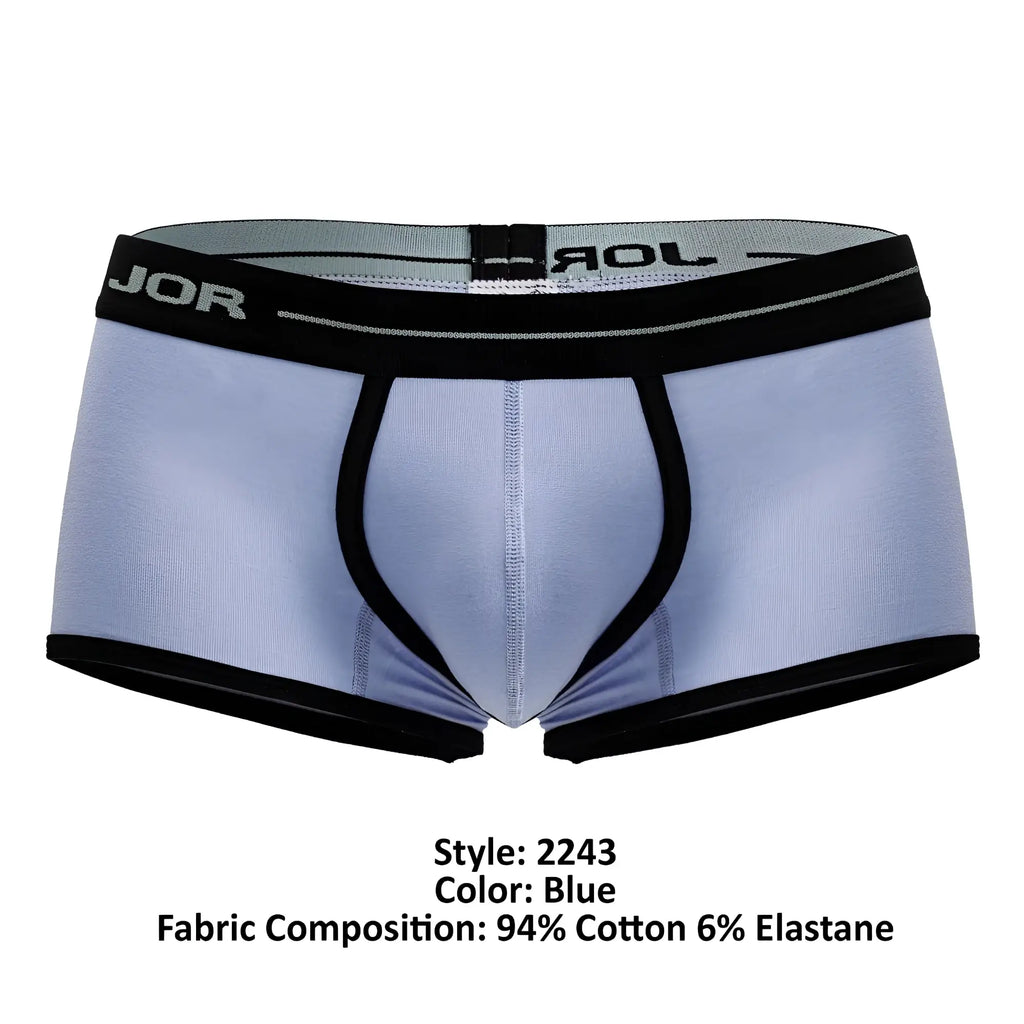 Light blue jor 2243 astra trunks men’s briefs with black trim and elastic waistband for comfortable support