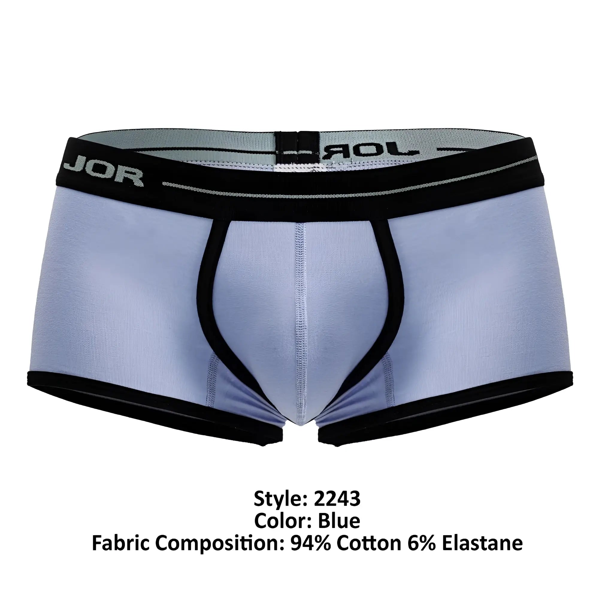 Light blue jor 2243 astra trunks men’s briefs with black trim and elastic waistband for comfortable support