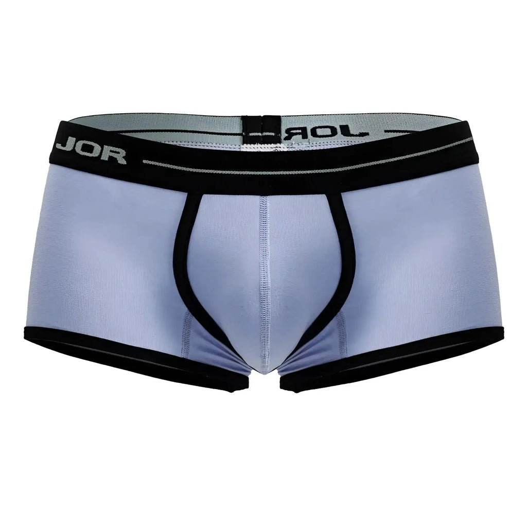 Light blue jor 2243 astra trunks men’s briefs with black trim and waistband detailing for comfortable wear
