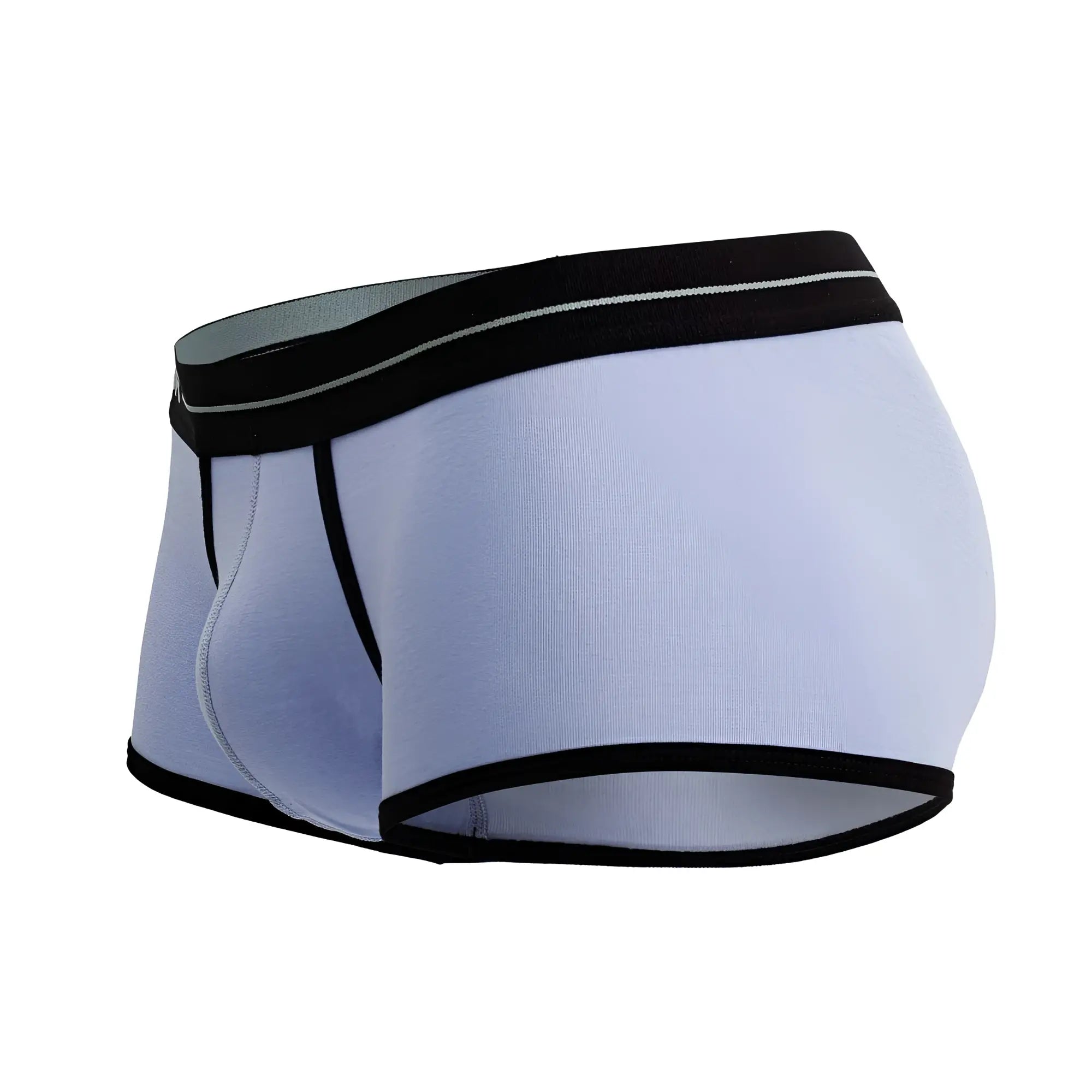 Blue jor 2243 astra men’s trunks with black trim and subtle gray stripe on waistband in light blue fabric