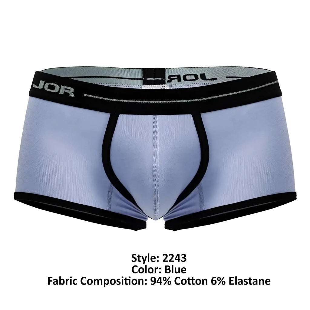 Light blue jor 2243 astra trunks men’s briefs with black trim and elastic waistband for comfortable support