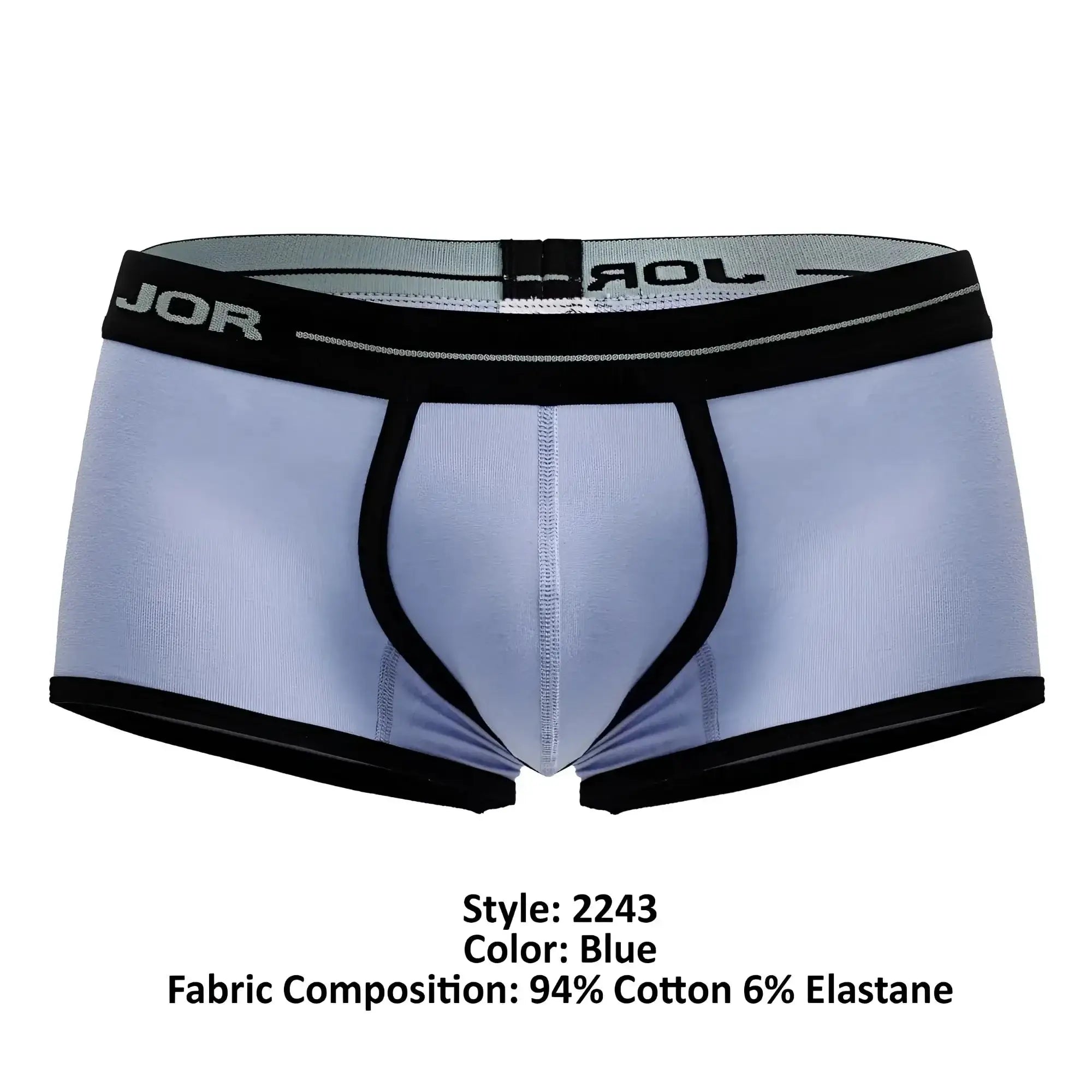 Light blue jor 2243 astra trunks men’s briefs with black trim and elastic waistband for comfortable support