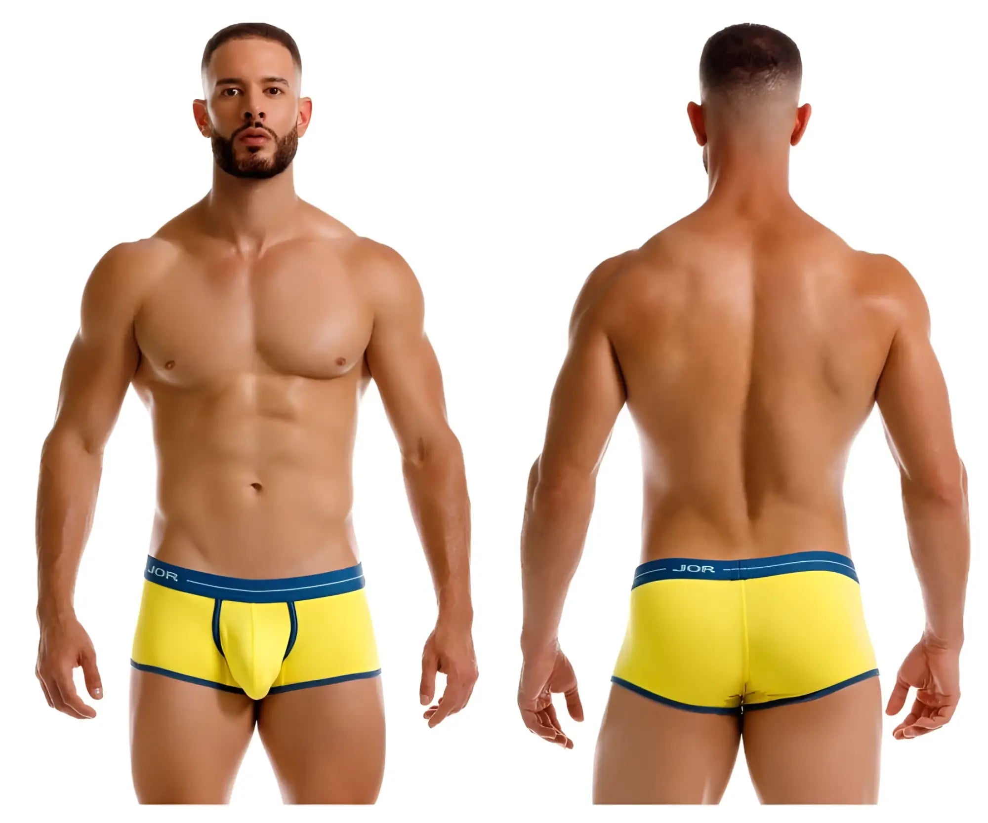 Bright yellow jor 2243 astra men’s briefs with navy blue trim and waistband for comfortable everyday wear