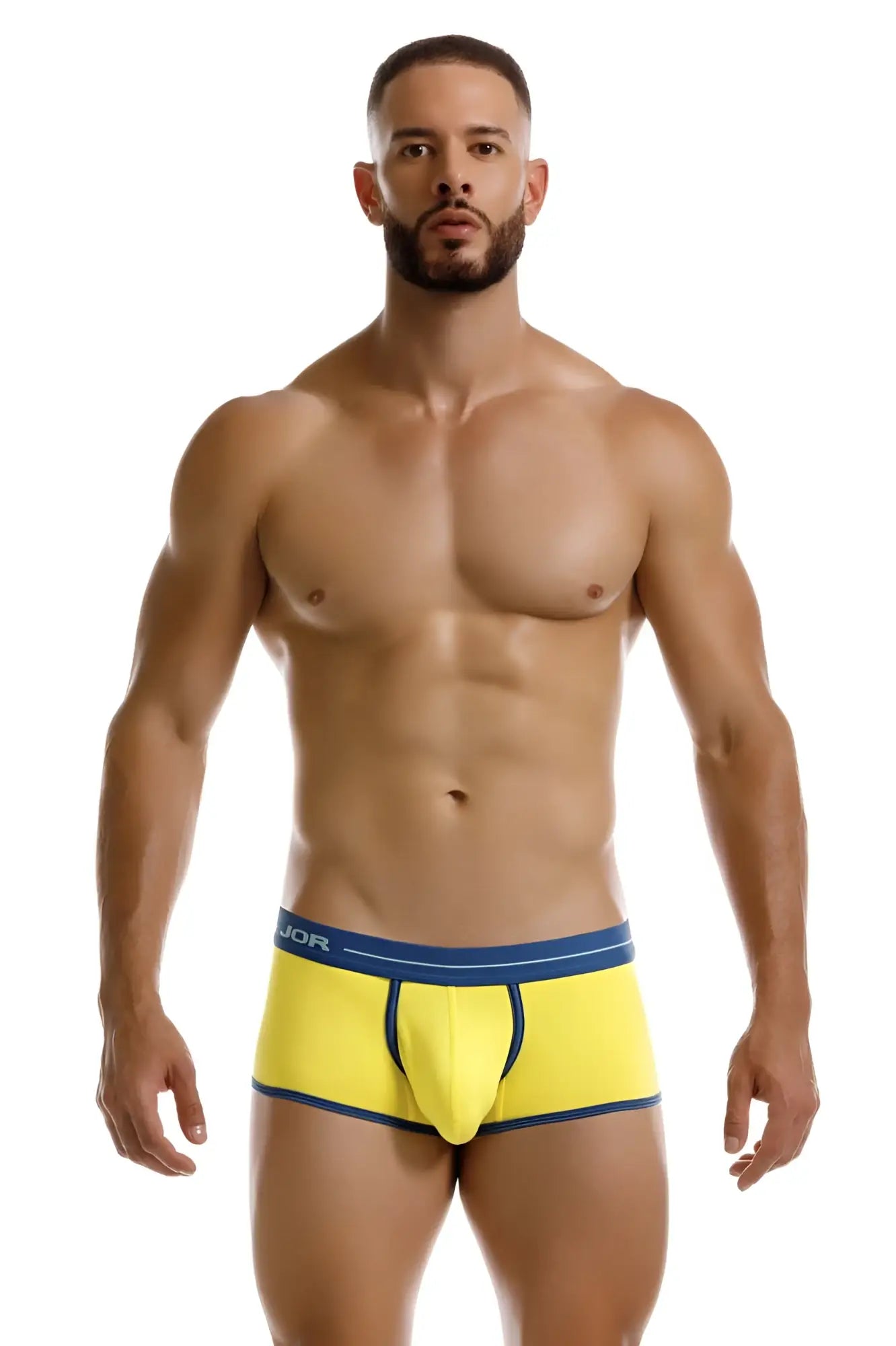 Bright yellow jor 2243 astra men’s briefs with navy trim and branded waistband for comfortable daily wear