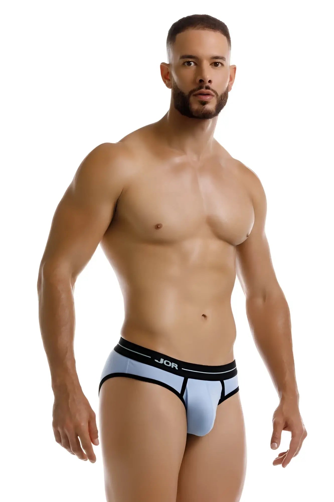 Light blue jor 2244 astra briefs with black waistband and trim offering comfortable supportive fit