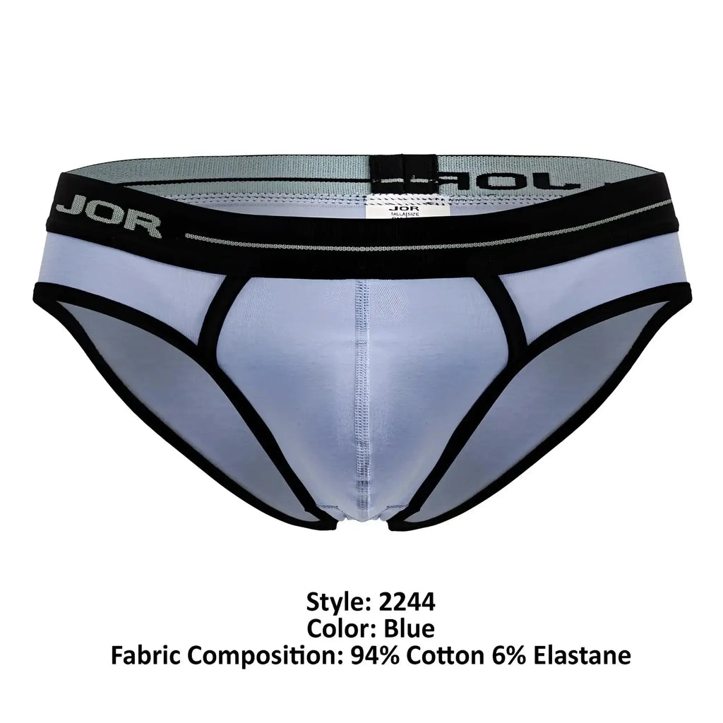 Blue jor 2244 astra briefs featuring men’s blue fabric with black trim and elastic waistband for comfortable fit