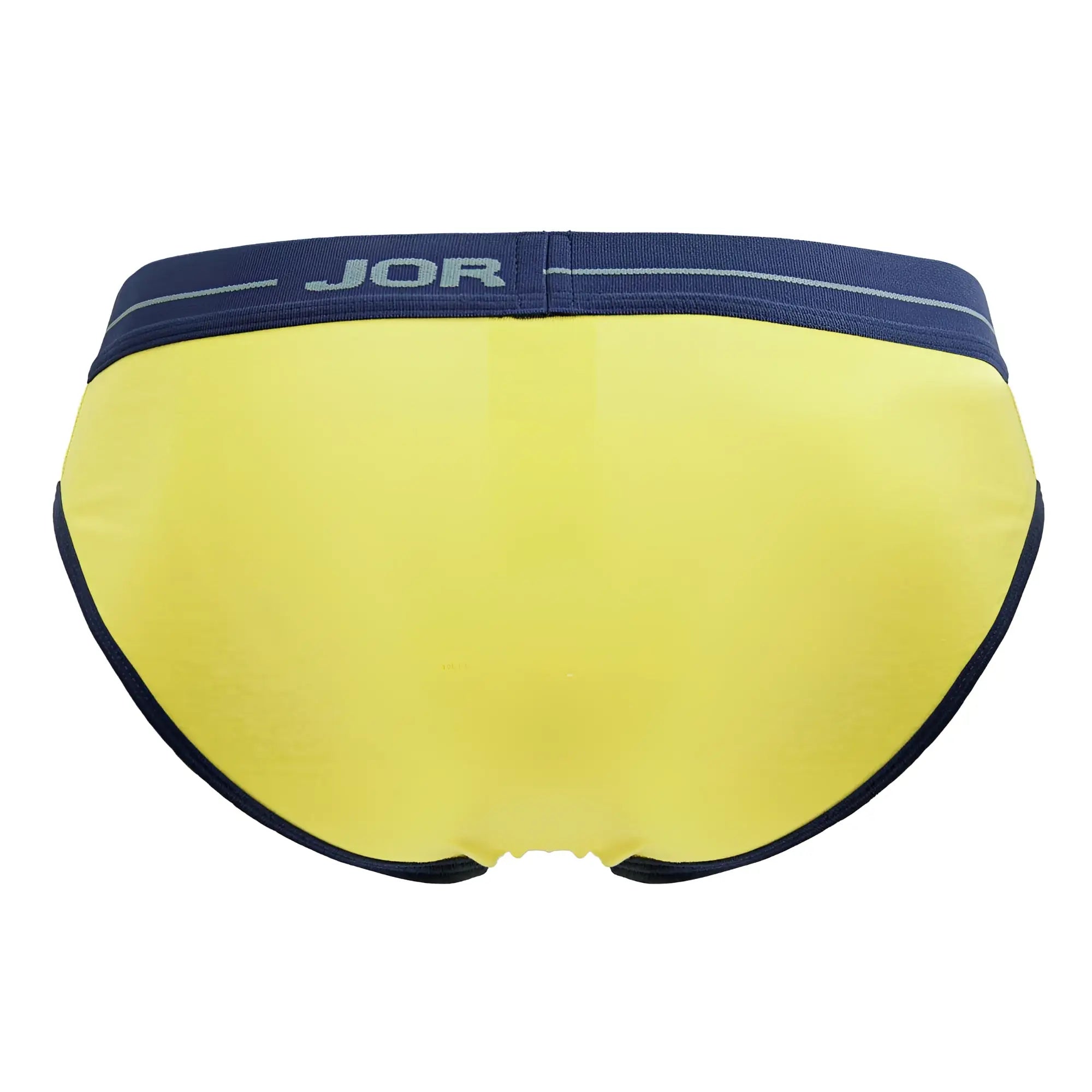 Bright yellow jor 2244 astra briefs for men with navy blue waistband and trim made from soft fabric