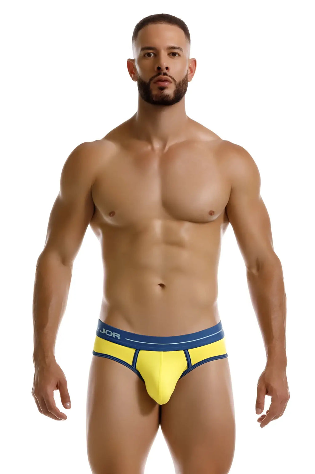 Bright yellow and navy blue JOR 2244 Astra briefs with a sleek modern design for athletic use