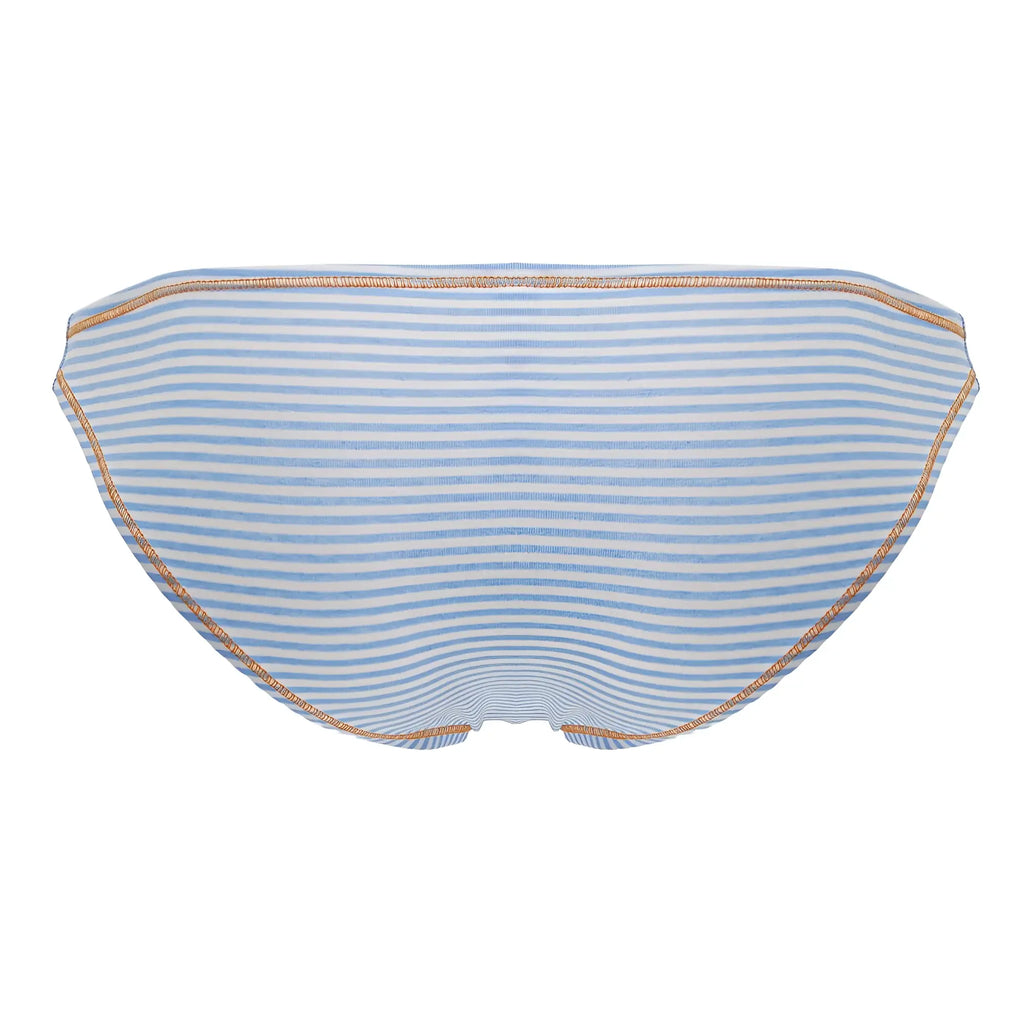 Light blue and white striped bikini bottom with gold toned trim from jor 2249 sour bikini color blue collection
