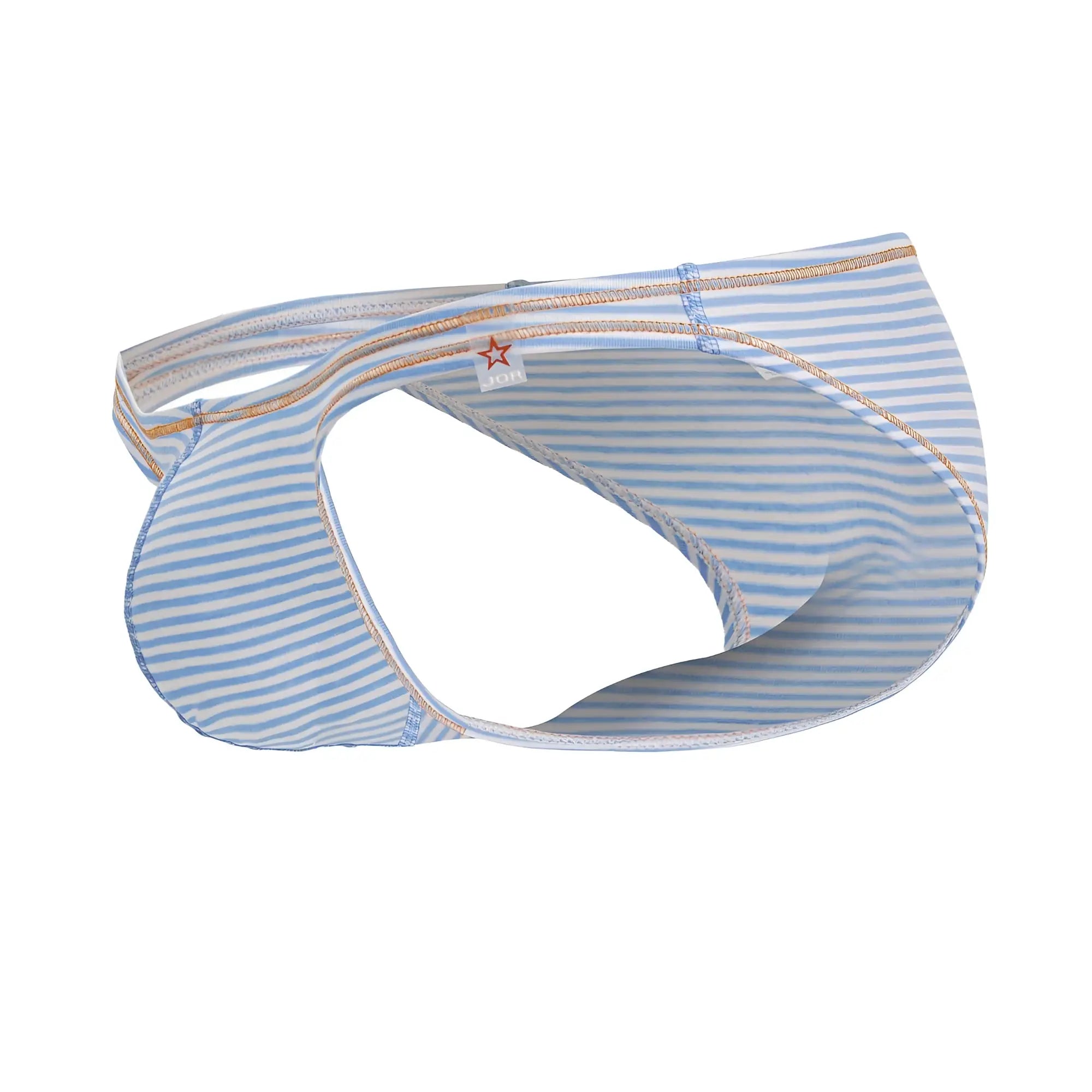Light blue and white striped fabric bikini briefs with beige stitching jor 2249 sour bikini color blue front view
