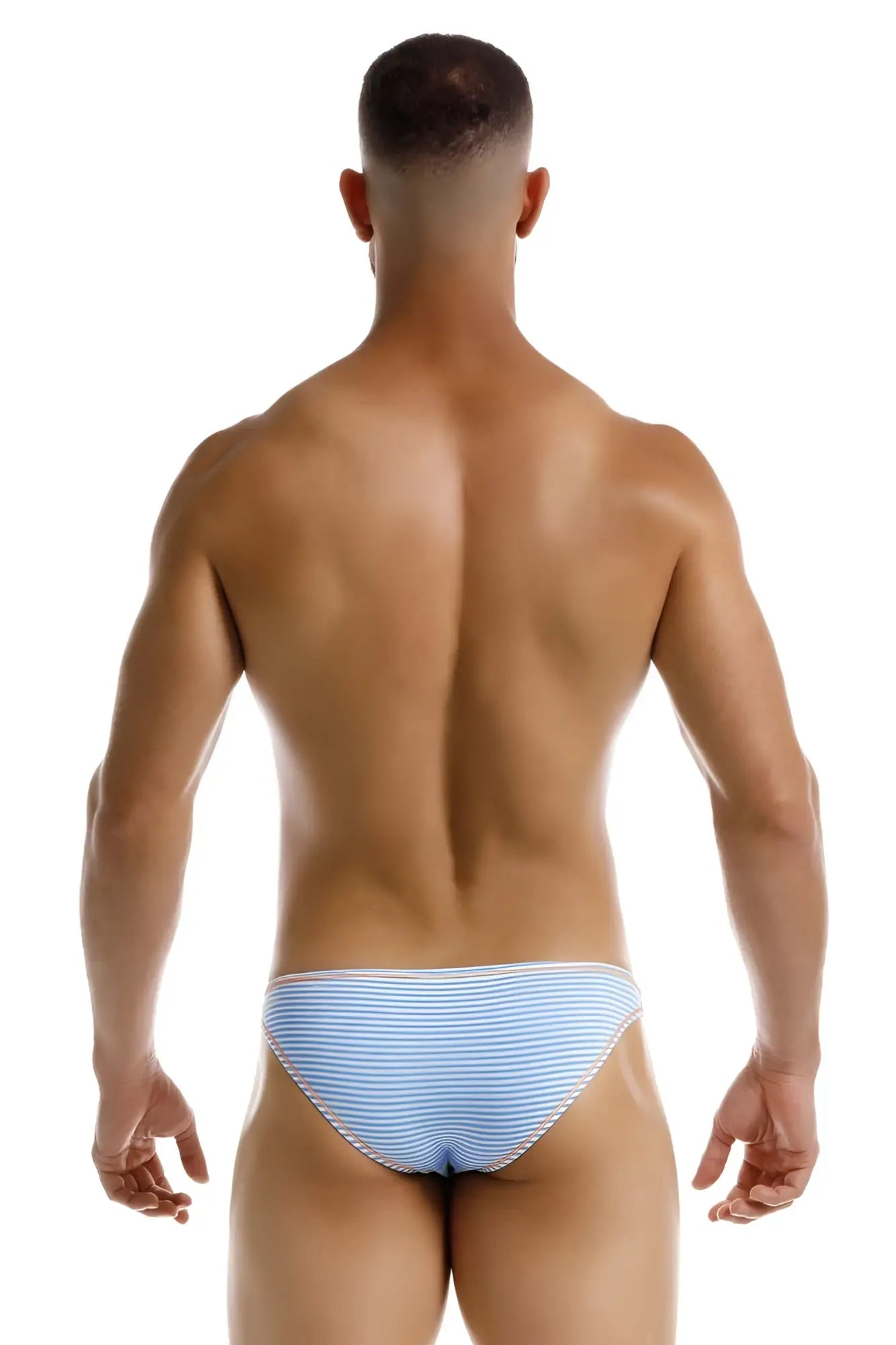 Jor 2249 sour bikini color blue light blue and white striped swim trunks with a snug tailored fit