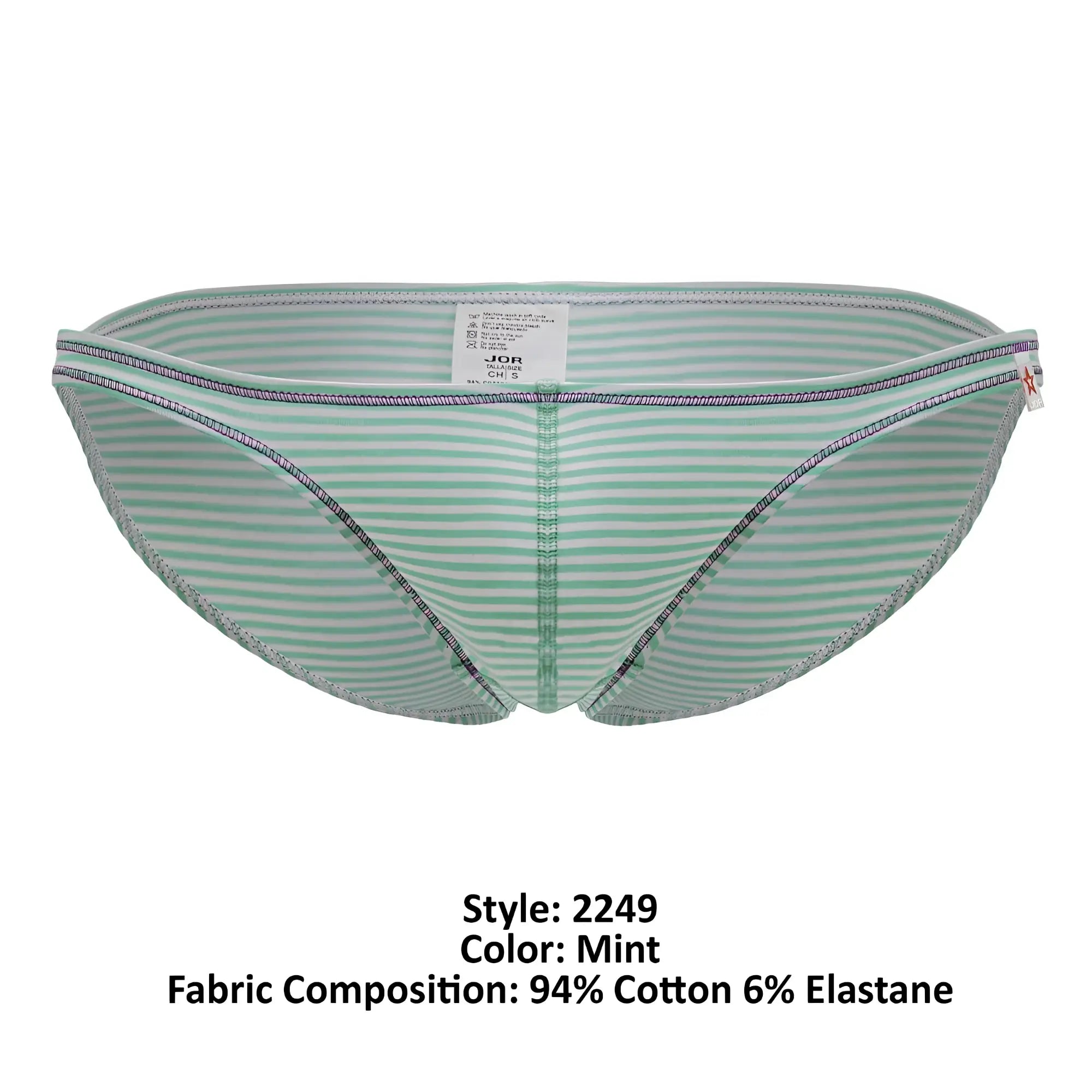 Mint-colored striped briefs jor 2249 sour bikini made of 94 cotton 6 elastane with gray stitching edges