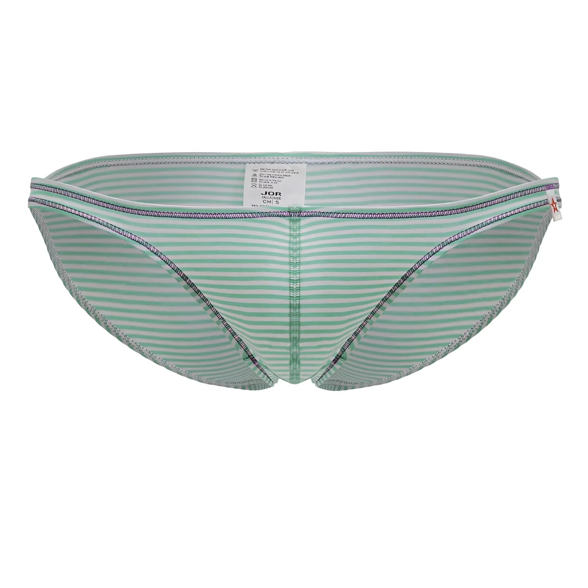 Light green and white striped jor 2249 sour bikini bottom with subtle textured trim in mint color