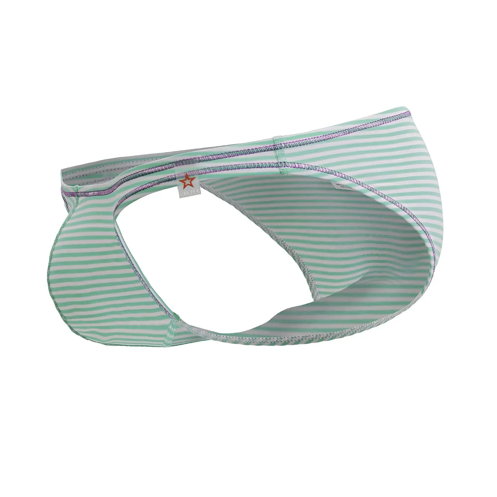 Jor 2249 sour bikini mint briefs in light green and white striped cotton with subtle gray trim