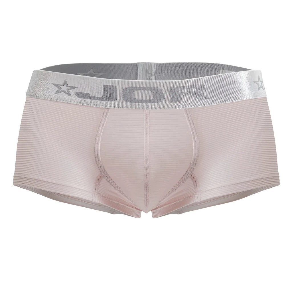 Pink ribbed men’s briefs with gray elastic waistband featuring jor brand name and star motifs bright trunks 2251