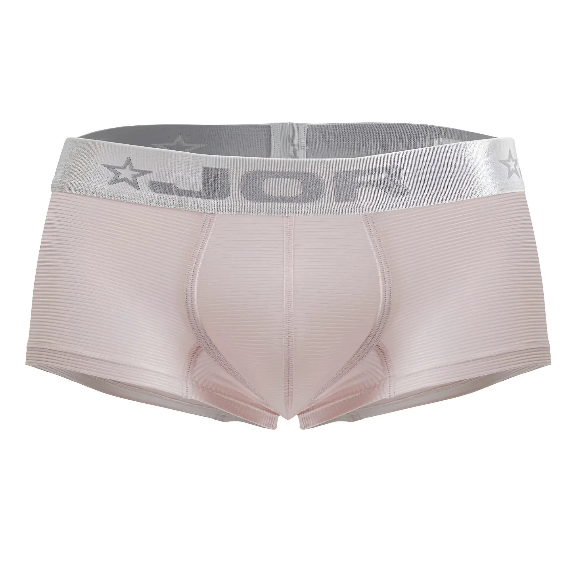 Pink ribbed men’s briefs with gray elastic waistband featuring jor brand name and star motifs bright trunks 2251