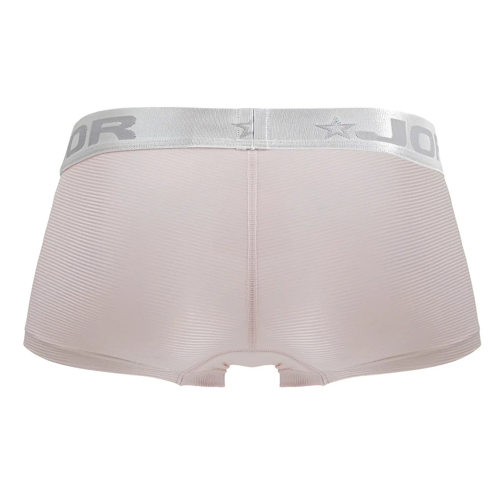 Light pink textured briefs with a silver elastic waistband featuring jodor brand name and star logo jor 2251 bright trunks