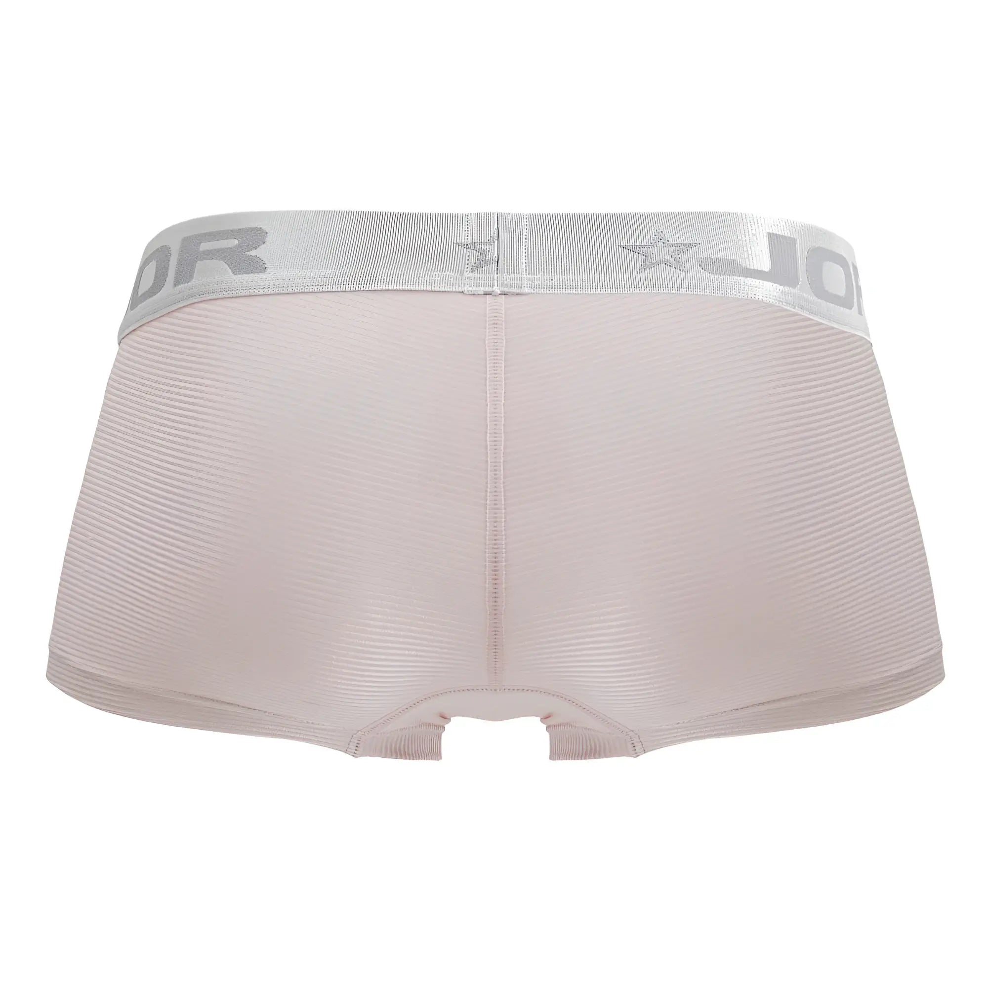 Light pink textured briefs with a silver elastic waistband featuring jodor brand name and star logo jor 2251 bright trunks