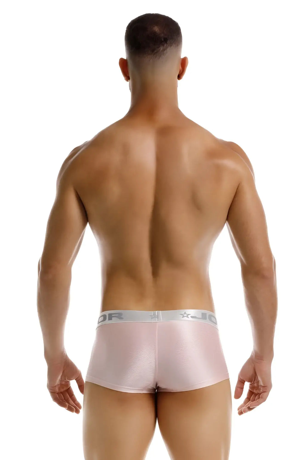 Pink metallic textured briefs with silver waistband featuring jo logo and star emblem from JOR 2251 Bright Trunks collection