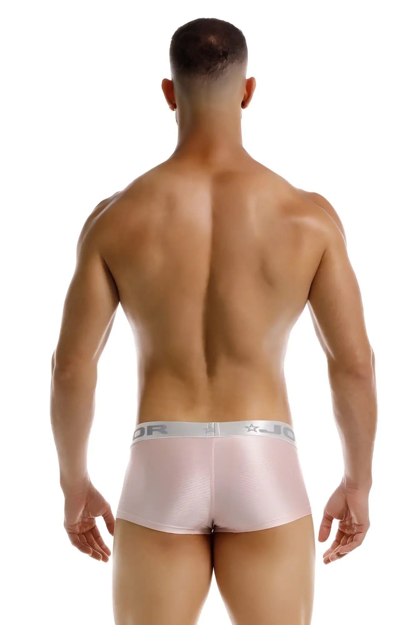 Pink metallic textured briefs with silver waistband featuring jo logo and star emblem from JOR 2251 Bright Trunks collection