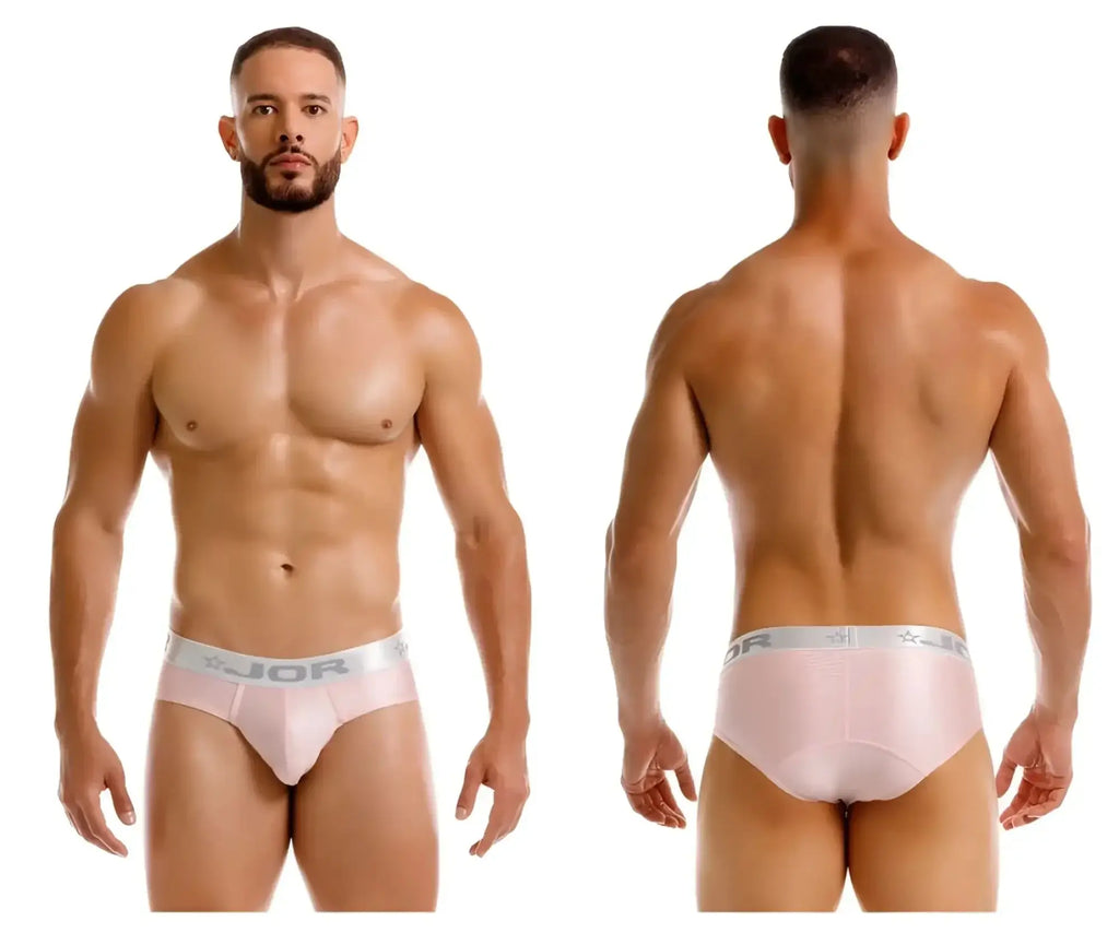 Pink jor 2252 bright briefs with silver waistband featuring jor logo and star design in comfortable fabric