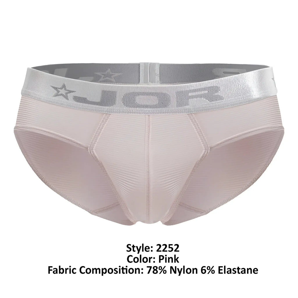 Pink jor 2252 bright briefs for men with silver waistband featuring star and brand logo details