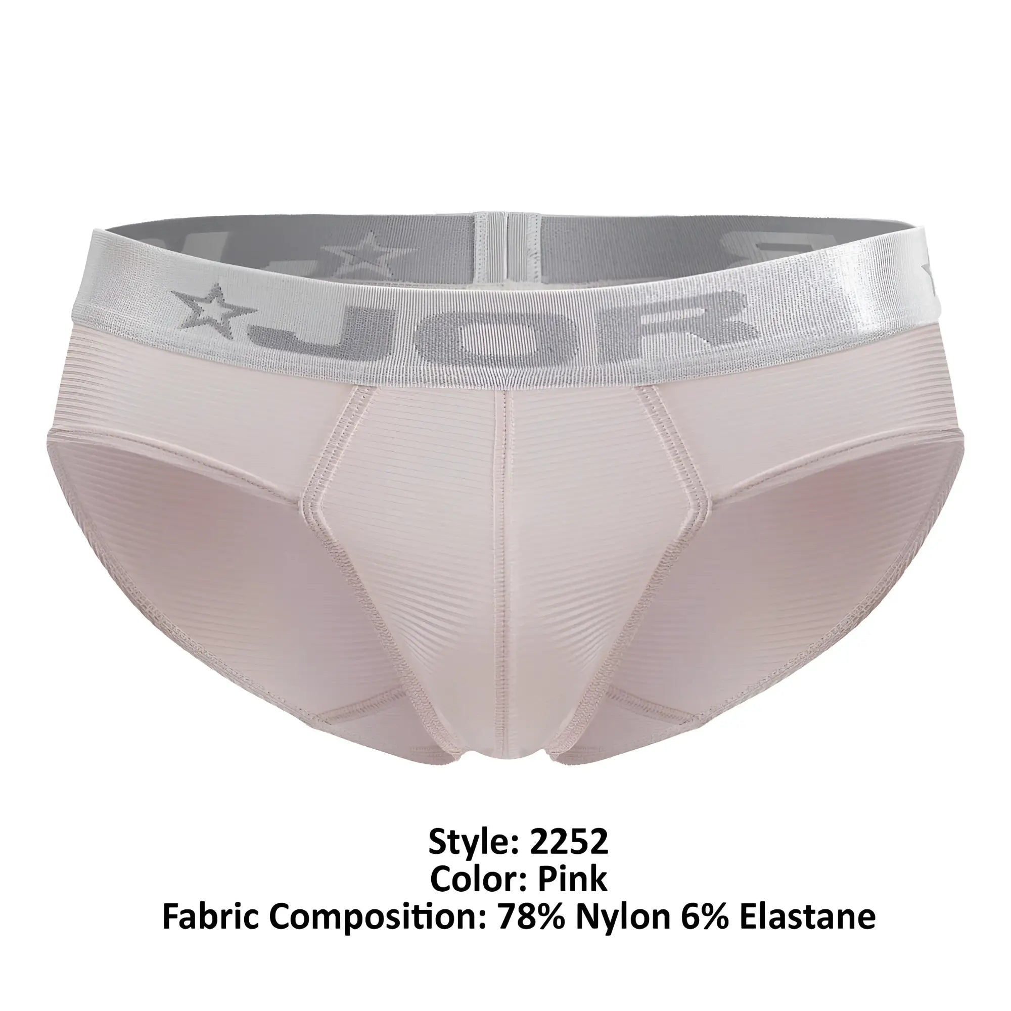 Pink jor 2252 bright briefs for men with silver waistband featuring star and brand logo details
